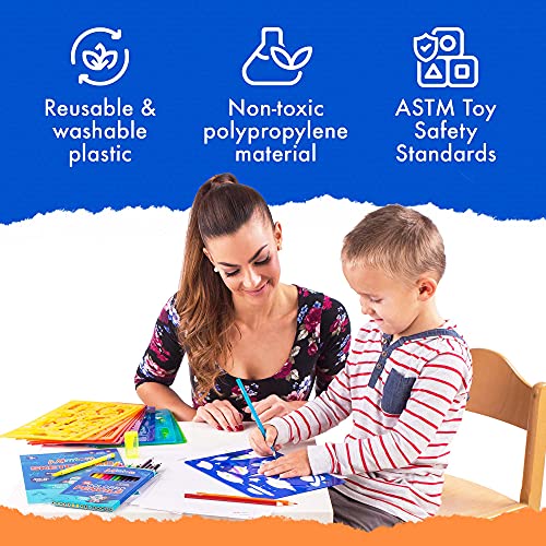 Mimtom Plantillas de Dibujo Kit de Manualidades para niños y Chicos con 240 Figuras | Plantillas para Pintar Que desarrollan la Creatividad | Desde los 4 años