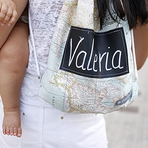 MIMUSELINA Mochilas guardería. Bolsa tela con cuerdas para guarde. Pack bolsa grande y bolsa pequeña guardamuda anti-calado. Mochila infantil pintar Nombre con rotulador Tiza (Mapamundi)