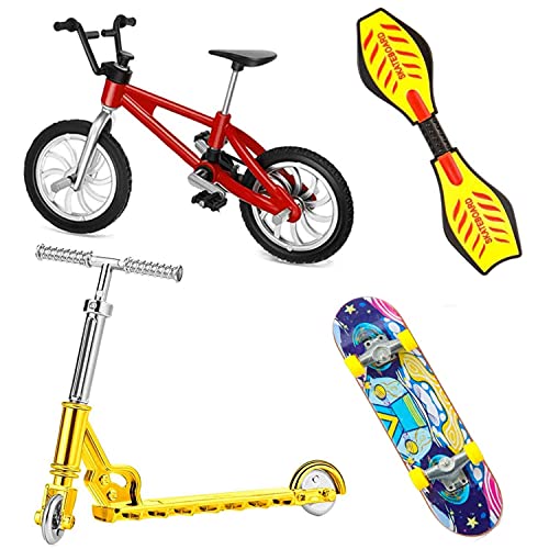 Mini Juego de Juguetes para Dedos, 4 Piezas Patinetas de Dedo Bicicleta de Dedo Scooter de Dedo Tabla de Bbalanceo de Dedos Juegos de Juguetes de Movimiento de Yemas de los Dedos para Regalo de Niños