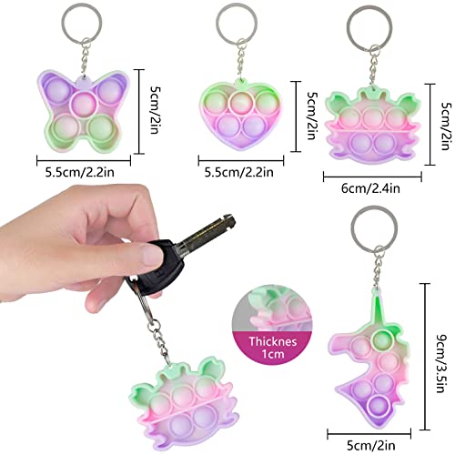 Mini llavero pop set push popit its fidget toy pequeño it poppet colgante anti estrés pop juguetes juguetes Bubble regalos niños niñas niños unicornio corazón mariposa 4 unidades