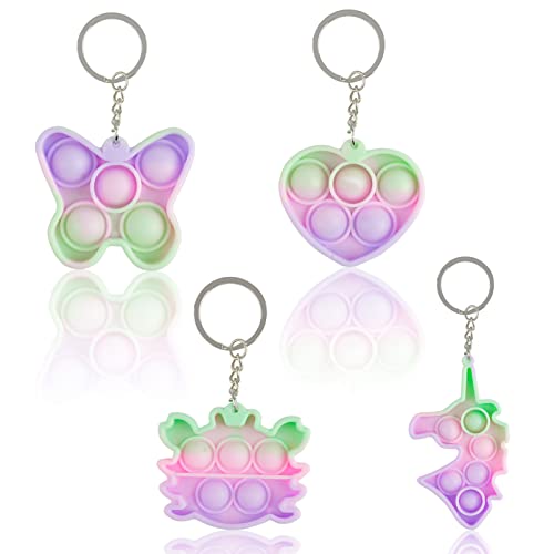 Mini llavero pop set push popit its fidget toy pequeño it poppet colgante anti estrés pop juguetes juguetes Bubble regalos niños niñas niños unicornio corazón mariposa 4 unidades