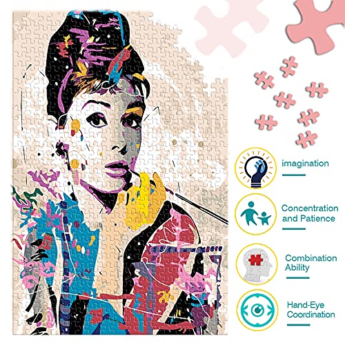 Mini Rompecabezas en Miniatura de 1000 Piezas para Adultos Audrey Hepburn Cartón Puzzle Brain Ejercicio Desafío Juego de Alta dificultad Regalo para niños Niños 38 * 26cm