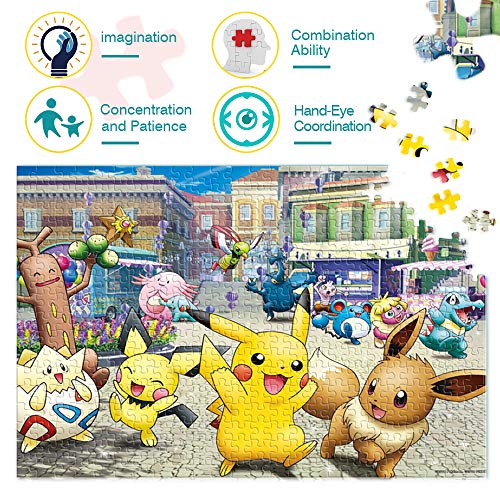 Mini Rompecabezas en Miniatura de 1000 Piezas para Adultos Familia Pokemon Cartón Puzzle Brain Ejercicio Desafío Juego de Alta dificultad Regalo para niños Niños 38 * 26cm