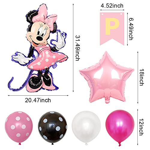 Minnie Globo Decoraciones ​de umpleaños de Minnie Mouse Temática Rosado de Globo de Aluminio Digital set Happy Birthday Party Supplies para Decoraci ón de Niños 15 Piezas