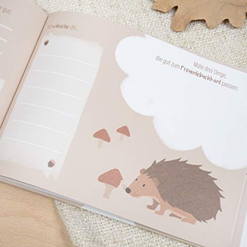 mintkind® Libro de amigos en la guardería para niños y niñas, libro de amistad para los amantes de la guardería, libro para rellenar con diseño de animales del bosque