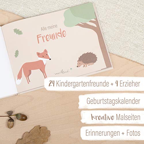 mintkind® Libro de amigos en la guardería para niños y niñas, libro de amistad para los amantes de la guardería, libro para rellenar con diseño de animales del bosque