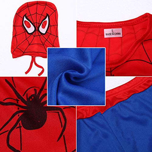 Miotlsy Disguise Superhéroe Spiderman Classic Disfraces Spiderman Gorra + pantalón + Saco - Traje Conjunto para Adultos Carnaval y Cosplay (Talla 100-150cm)