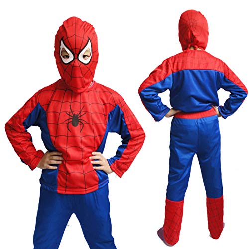 Miotlsy Disguise Superhéroe Spiderman Classic Disfraces Spiderman Gorra + pantalón + Saco - Traje Conjunto para Adultos Carnaval y Cosplay (Talla 100-150cm)