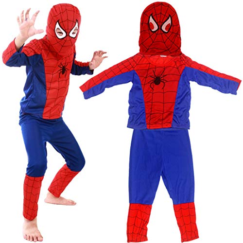 Miotlsy Disguise Superhéroe Spiderman Classic Disfraces Spiderman Gorra + pantalón + Saco - Traje Conjunto para Adultos Carnaval y Cosplay (Talla 100-150cm)