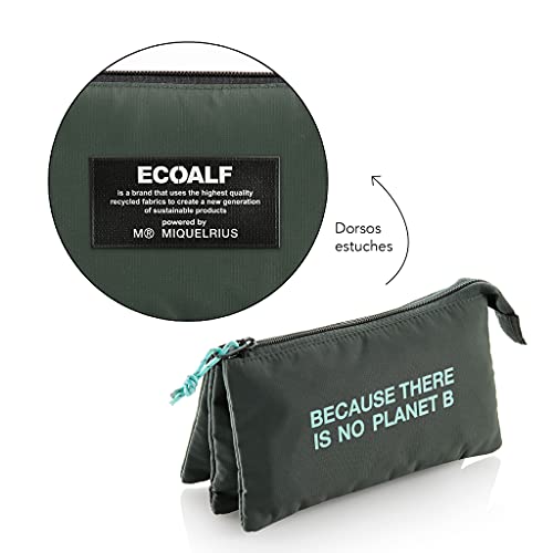 Miquelrius ECOALF - Estuche Triple, Portatodo Tres Compartimentos con Cremallera, Materiales Reciclados, color Verde