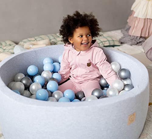 MISIOO Smart Piscina de Bolas 90 x 30 cm Redonda para Niños Pequeños (Gris Claro: plateado-nacarado-azul/150 Bolas)