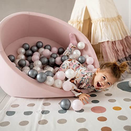 MISIOO Smart Piscina de Bolas 90 x 30 cm Redonda para Niños Pequeños (Gris Claro: plateado-nacarado-azul/150 Bolas)