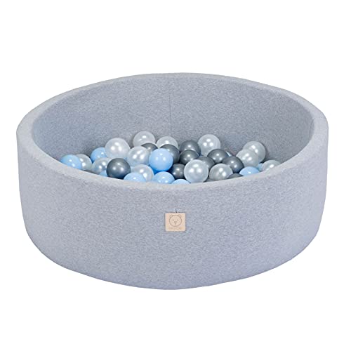 MISIOO Smart Piscina de Bolas 90 x 30 cm Redonda para Niños Pequeños (Gris Claro: plateado-nacarado-azul/150 Bolas)