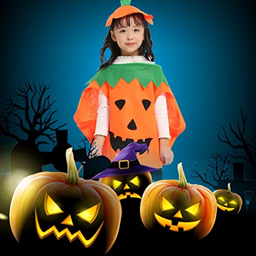 Miss-shop Disfraz de Calabaza, Disfraz de Calabaza de Halloween para Niños Halloween Ropa de Fiesta Cosplay Ropa con Gorro y Bolsas de Dulces para Niños