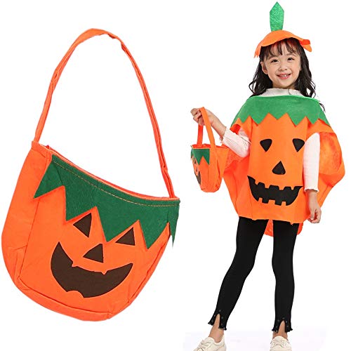 Miss-shop Disfraz de Calabaza, Disfraz de Calabaza de Halloween para Niños Halloween Ropa de Fiesta Cosplay Ropa con Gorro y Bolsas de Dulces para Niños