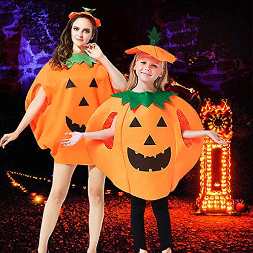 Miss-shop Disfraz de Calabaza, Disfraz de Calabaza de Halloween para Niños Halloween Ropa de Fiesta Cosplay Ropa con Gorro y Bolsas de Dulces para Niños