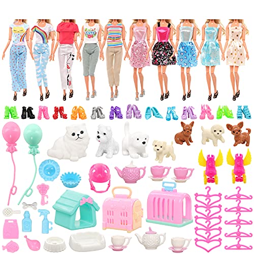 Miunana 62 Accesorios para 11.5 Pulgadas 28 - 30CM Muñeca: 5 Vestidos + 5 Ropa + 10 PCS Zapatos + 10 Perchas + 32 Accesorios (Seleccionados Al Azar, No Incluye Muñeca)