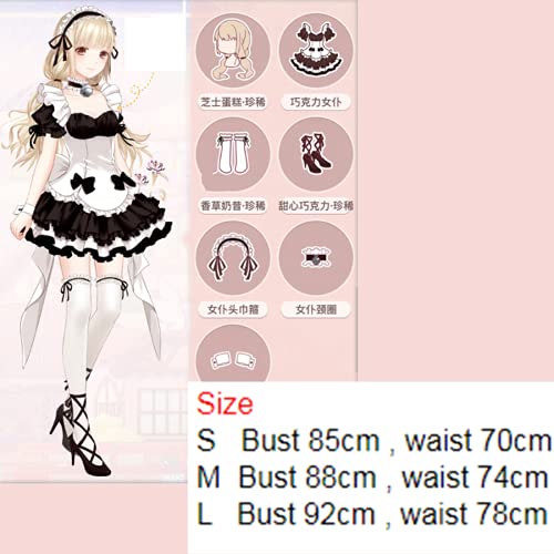 MLYWD 8PCS Game Miracle Nikki Novedad Cosplay para disfraces de fiesta con accesorios Maid Delantal Vestido Trajes de falda lindos para mujeres sexy Regalo