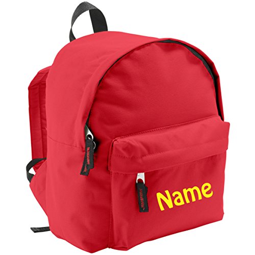 Mochila con nombre bordado personalizable, en diferentes tamaños (para niños y adultos), rojo, Klein