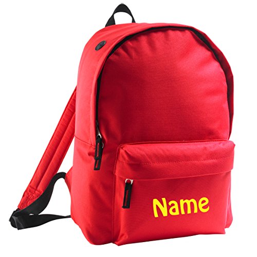 Mochila con nombre bordado personalizable, en diferentes tamaños (para niños y adultos), rojo, Klein