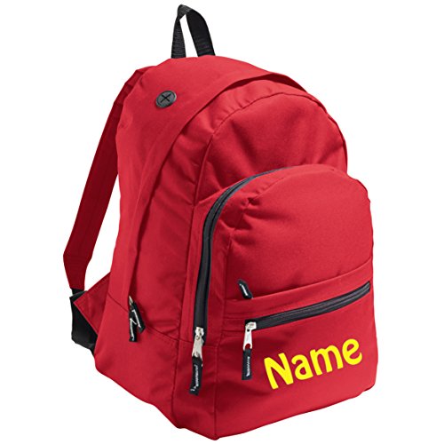 Mochila con nombre bordado personalizable, en diferentes tamaños (para niños y adultos), rojo, Klein