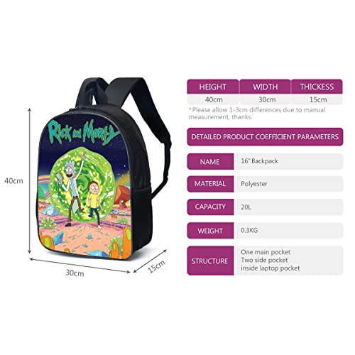 Mochila De Anime Rick Morty Characters Mochila Escolar, Mochila De Viaje Al Aire Libre para Adolescentes Niños Y Niñas,B,16 in