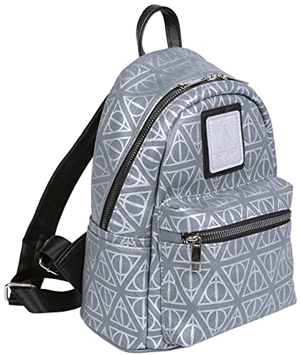 Mochila de cuero de color caqui con dibujo plateado de las reliquias de la Muerte Harry Potter Talla única