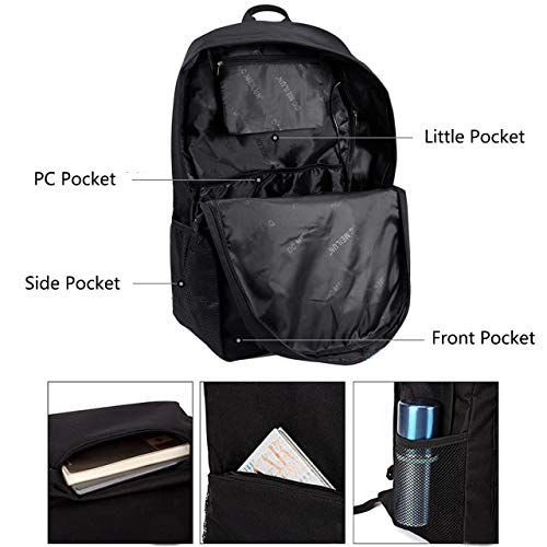 Mochila escolar, Mochila luminosa unisex, liviana, resistente al agua Mochila Mochila escolar con puerto de carga USB para niños, niñas, adolescentes, estudiantes, negro