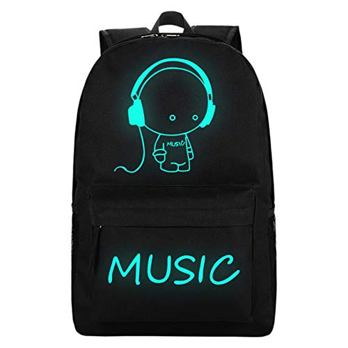 Mochila escolar, Mochila luminosa unisex, liviana, resistente al agua Mochila Mochila escolar con puerto de carga USB para niños, niñas, adolescentes, estudiantes, negro