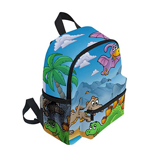 Mochila Escolar para niños con Correa de Pecho, Dinosaurio Animal y volcán para Estudiantes, Bolsa de Libros para niños y niñas Azul Dinosaurio 017 Talla única