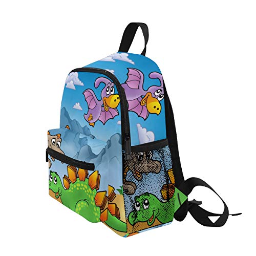 Mochila Escolar para niños con Correa de Pecho, Dinosaurio Animal y volcán para Estudiantes, Bolsa de Libros para niños y niñas Azul Dinosaurio 017 Talla única