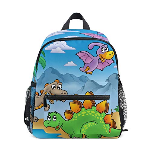 Mochila Escolar para niños con Correa de Pecho, Dinosaurio Animal y volcán para Estudiantes, Bolsa de Libros para niños y niñas Azul Dinosaurio 017 Talla única