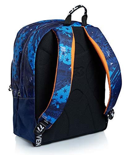 Mochila Extra Fit Seven, Fly Stars, Azul, con Power Bank Incluido, Escuela y Tiempo Libre