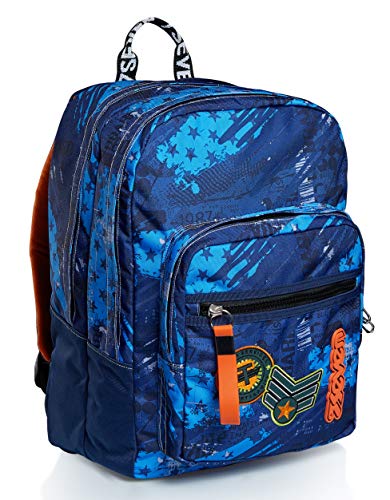 Mochila Extra Fit Seven, Fly Stars, Azul, con Power Bank Incluido, Escuela y Tiempo Libre