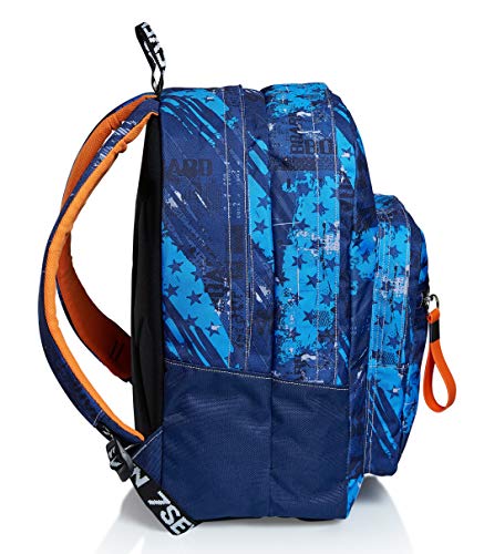 Mochila Extra Fit Seven, Fly Stars, Azul, con Power Bank Incluido, Escuela y Tiempo Libre