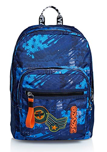 Mochila Extra Fit Seven, Fly Stars, Azul, con Power Bank Incluido, Escuela y Tiempo Libre