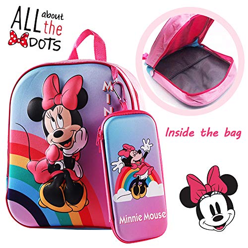 Mochila Infantil Minnie, Mochila 3D Minnie Mickey Mouse, Estuche para Lápices, Mochila Escolar para Niños, Mochila de Viaje para Deportes al Aire Libre, Regalo de Cumpleaños para Niños