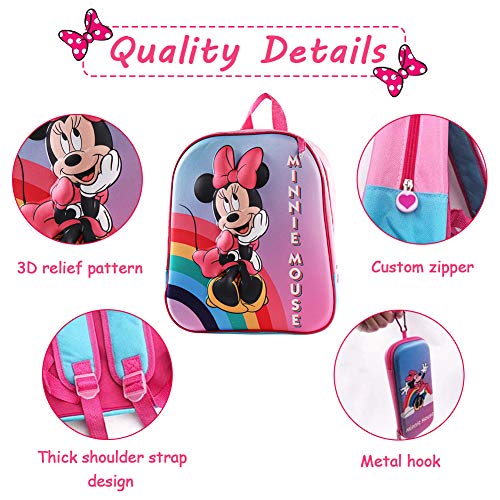 Mochila Infantil Minnie, Mochila 3D Minnie Mickey Mouse, Estuche para Lápices, Mochila Escolar para Niños, Mochila de Viaje para Deportes al Aire Libre, Regalo de Cumpleaños para Niños