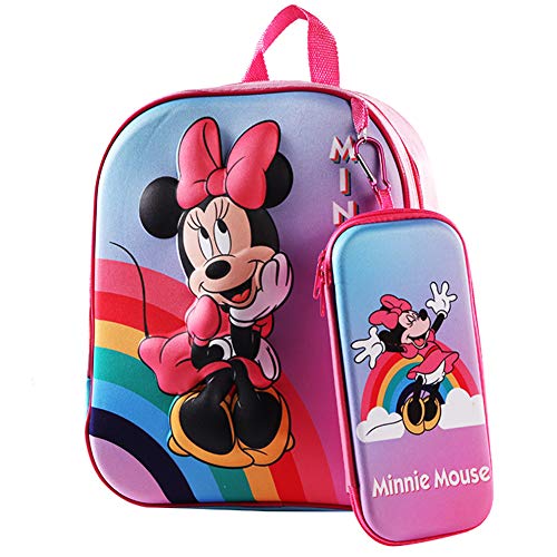 Mochila Infantil Minnie, Mochila 3D Minnie Mickey Mouse, Estuche para Lápices, Mochila Escolar para Niños, Mochila de Viaje para Deportes al Aire Libre, Regalo de Cumpleaños para Niños