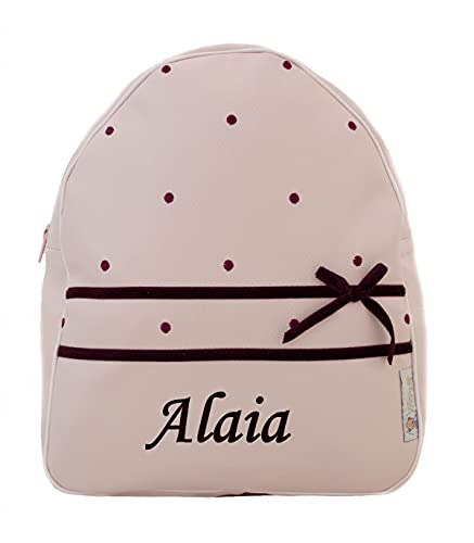 Mochila infantil Personalizable de Ecopiel - Mochila Bebé - Modelo Alaia - Color Rosa/Granate - Medidas 11 x 24 x 30 cm - Personalizar Regalos - Handmade - Hecho en España - Nenel