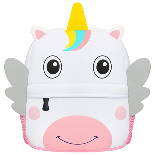 Mochila infantil TEAMEN® Mochila escolar para niños pequeños, diseño de animales, para niños de 2 a 5 años, White,