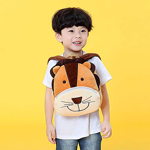 Mochila para Niños de Dibujos Animados Animales 3D Suave Mochila de Felpa para Infantil Niño Niña de 2 a 4 años, León