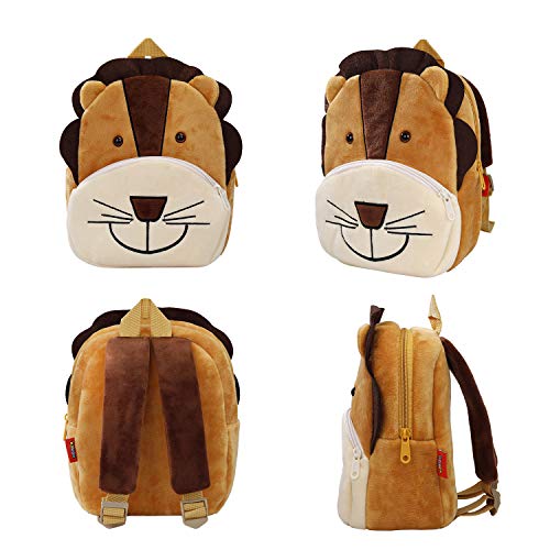 Mochila para Niños de Dibujos Animados Animales 3D Suave Mochila de Felpa para Infantil Niño Niña de 2 a 4 años, León