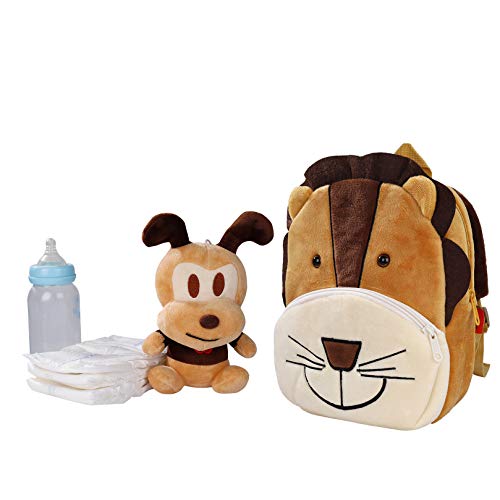 Mochila para Niños de Dibujos Animados Animales 3D Suave Mochila de Felpa para Infantil Niño Niña de 2 a 4 años, León