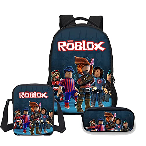 Mochila Roblox con lonchera y Estuche para lápices, Mochila para Estudiantes Mochila para portátil Mochila para computadora Bolsa de Viaje para niños Niños Niñas Adolescentes (Color 2)