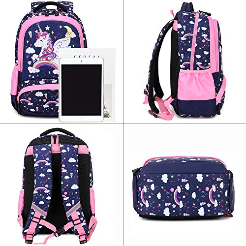 Mochila Unicornio Niños Impermeable Mochila Escolar para Adolescente Pequeñas Mochilas Infantil Bolso para Chicas para La Escuela,Viajes,Intemperie Juego de 3 - Azul Navy