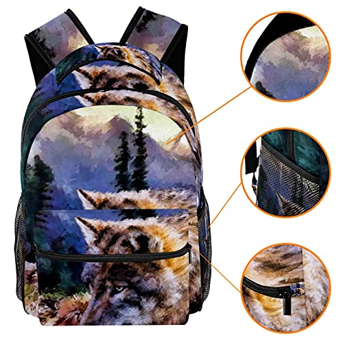 Mochilas de viaje de Leisure Campus, Lobo Wildlife Predator Bolsas de animales con soporte para botellas para niñas y niños