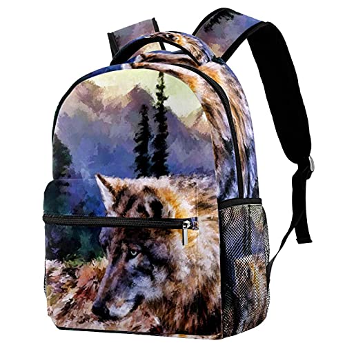 Mochilas de viaje de Leisure Campus, Lobo Wildlife Predator Bolsas de animales con soporte para botellas para niñas y niños