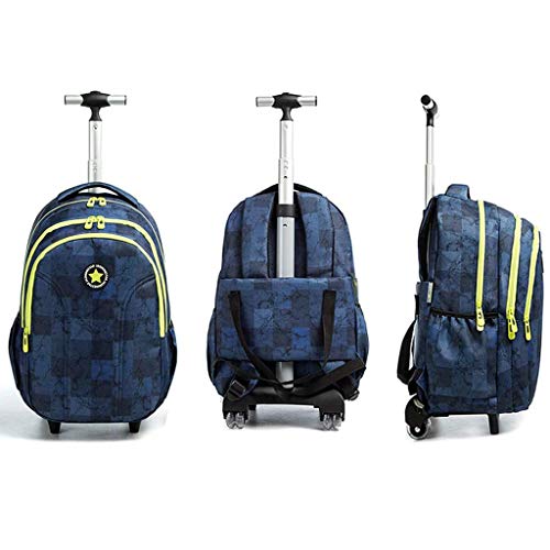 Mochilas Escolares con Ruedas para Ninos, Bolsa Trolley Escalada Gran Capacidad Impermeable Mochilas Infantiles Escuela Primaria 4 Ruedas(Azul)