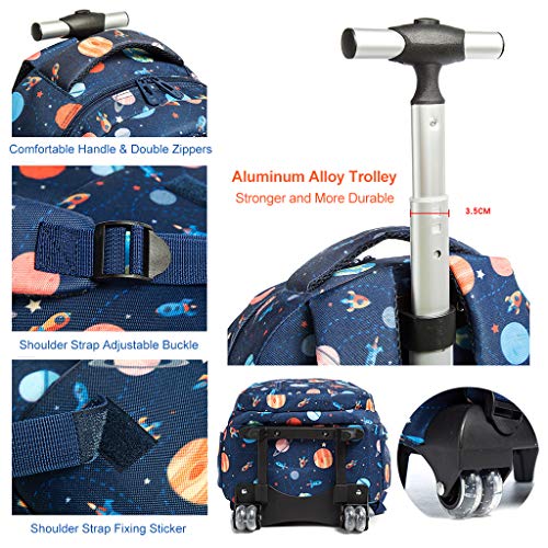 Mochilas Escolares con Ruedas para Ninos, Bolsa Trolley Escalada Gran Capacidad Impermeable Mochilas Infantiles Escuela Primaria 4 Ruedas(Azul)